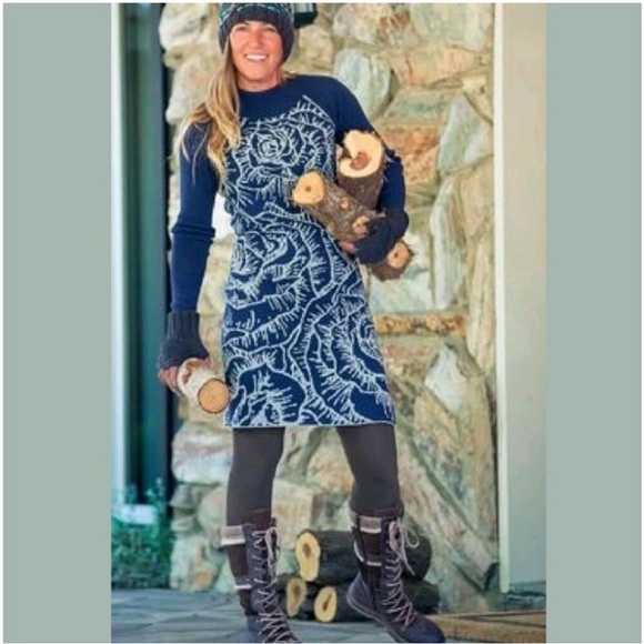 Title Nine Dresses & Skirts - Title Nine Sebelius Blue Rose Floral Merino Wool Sweater Dress Size Small